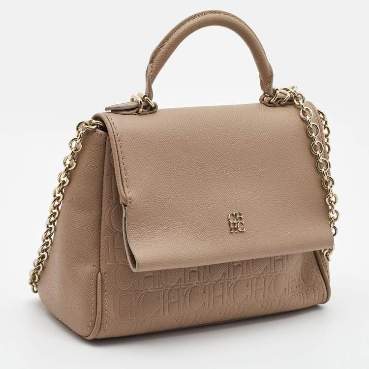 Pre Owned CH Carolina Herrera Beige Leather Small Minuetto Flap Top Handle Bag