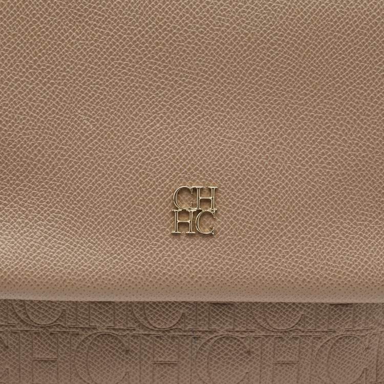 Pre Owned CH Carolina Herrera Beige Leather Small Minuetto Flap Top Handle Bag