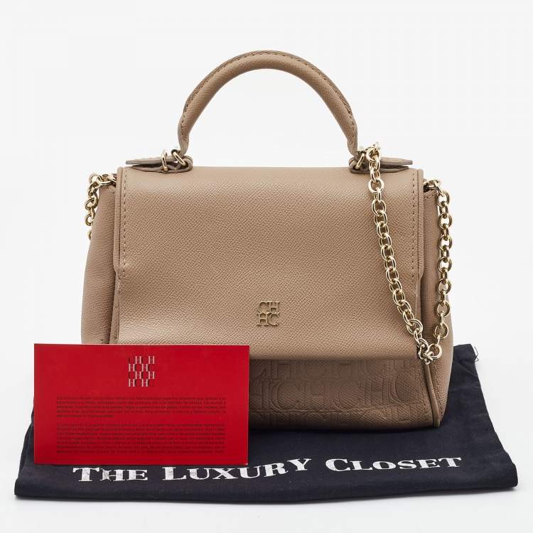 Pre Owned CH Carolina Herrera Beige Leather Small Minuetto Flap Top Handle Bag