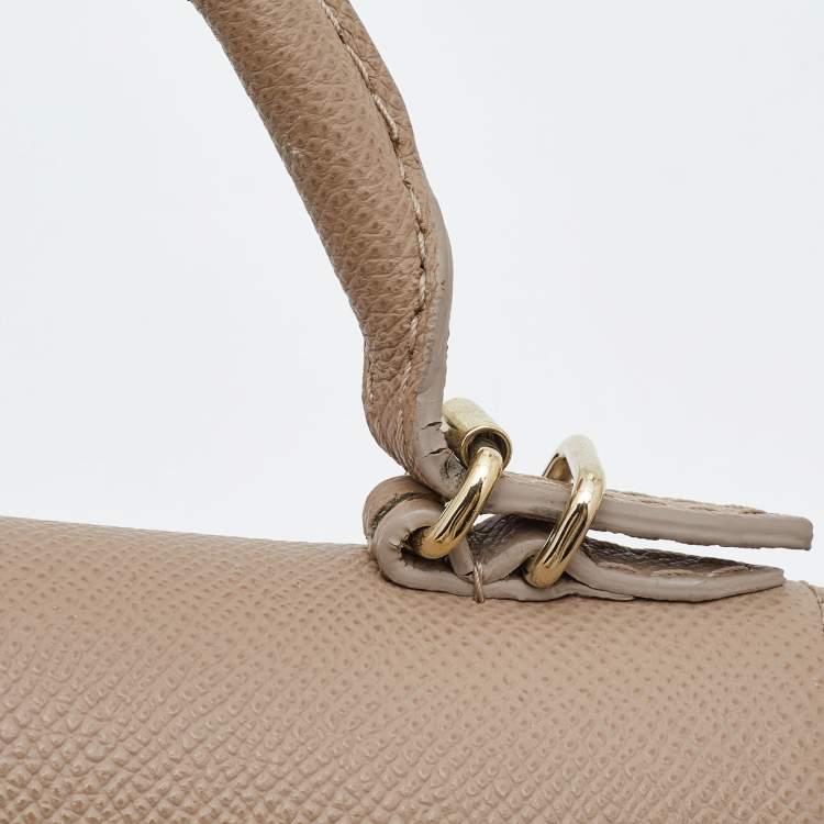 Pre Owned CH Carolina Herrera Beige Leather Small Minuetto Flap Top Handle Bag