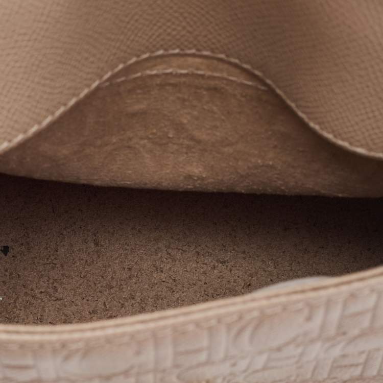 Pre Owned CH Carolina Herrera Beige Leather Small Minuetto Flap Top Handle Bag