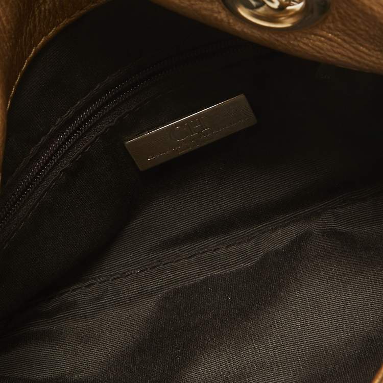 Pre Owned CH Carolina Herrera Gold Monogram Embossed Leather Audrey Crossbody Bag