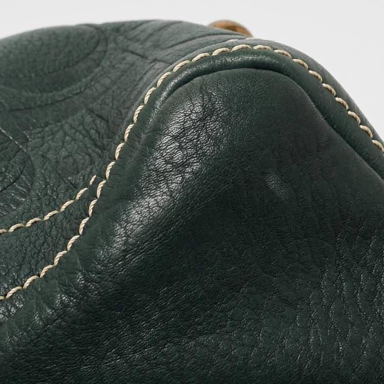 Pre Owned CH Carolina Herrera Dark Green Monogram Leather Andy Shopper Tote
