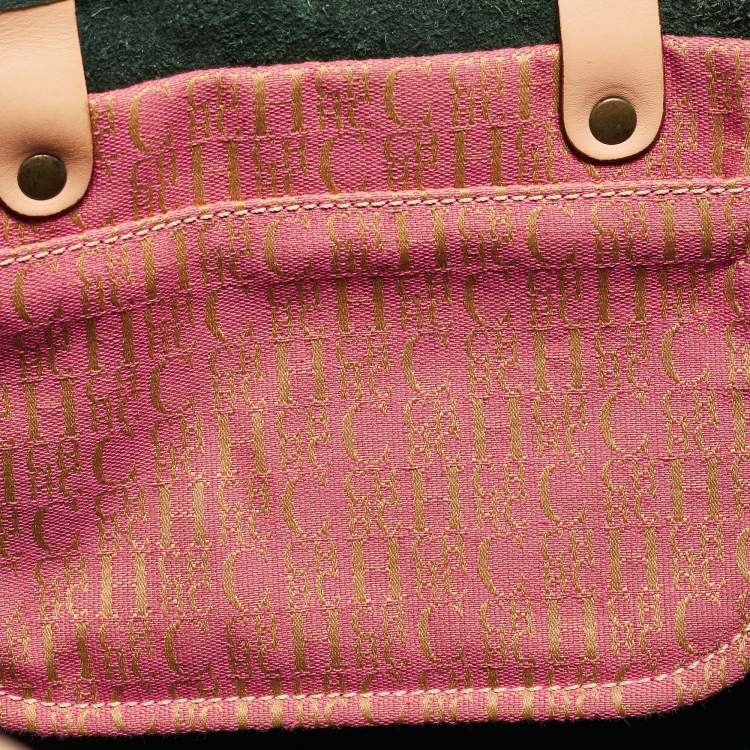 Pre Owned CH Carolina Herrera Dark Green Monogram Leather Andy Shopper Tote