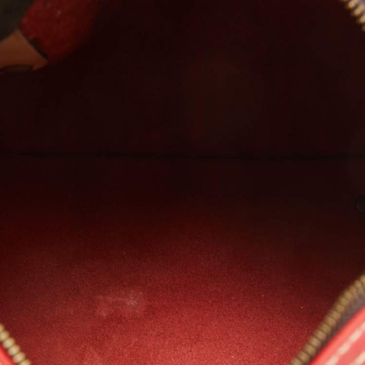 Pre Owned CH Carolina Herrera Red Monogram Embossed Leather Andy Boston Bag