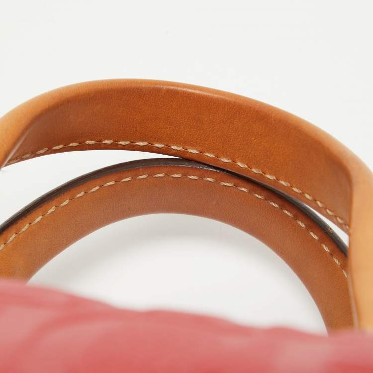 Pre Owned CH Carolina Herrera Red Monogram Embossed Leather Andy Boston Bag