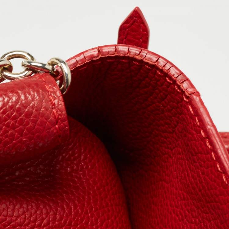 Pre Owned CH Carolina Herrera Red Leather Minuetto Flap Top Handle Bag