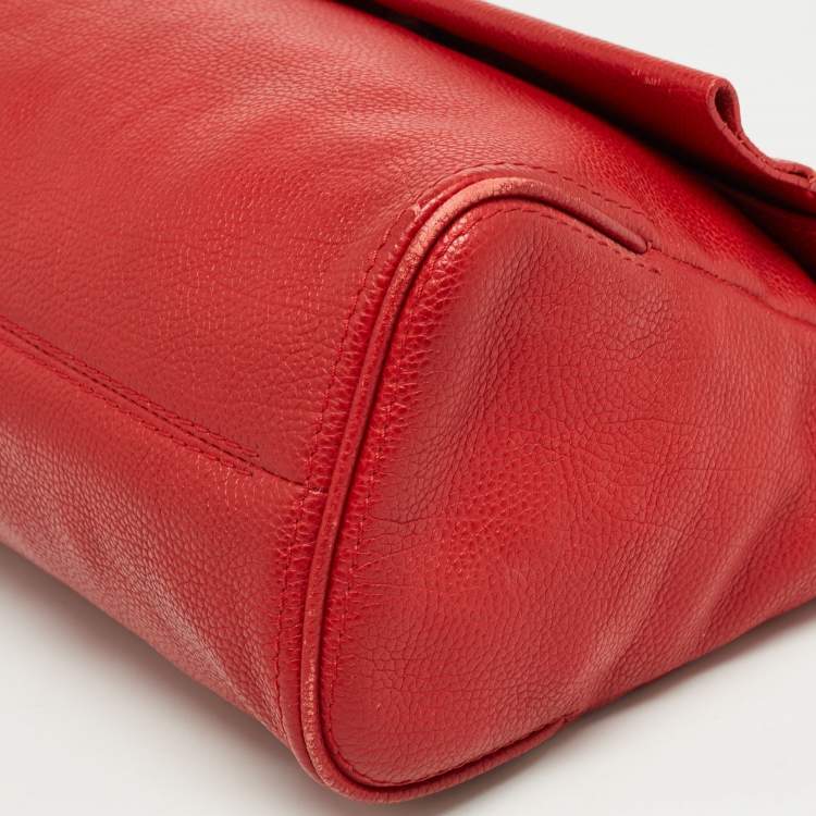 Pre Owned CH Carolina Herrera Red Leather Minuetto Flap Top Handle Bag