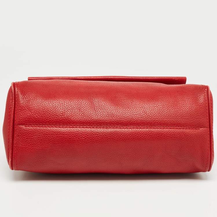Pre Owned CH Carolina Herrera Red Leather Minuetto Flap Top Handle Bag