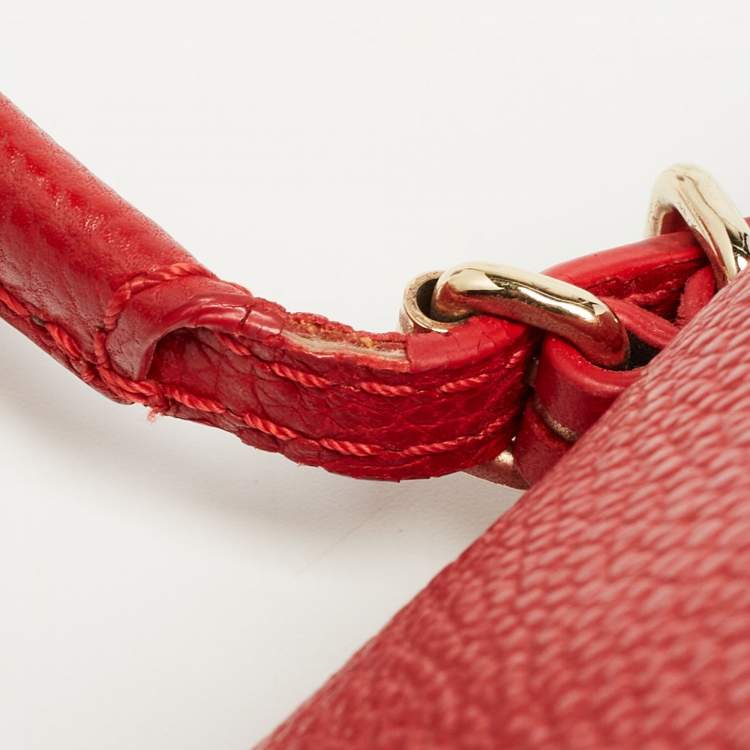 Pre Owned CH Carolina Herrera Red Leather Minuetto Flap Top Handle Bag