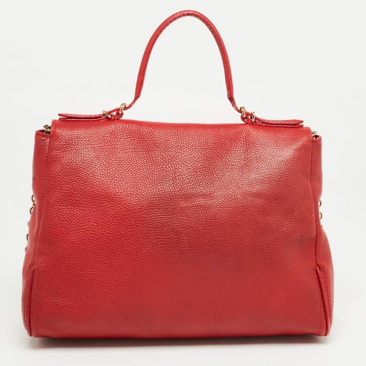 Pre Owned CH Carolina Herrera Red Leather Minuetto Flap Top Handle Bag