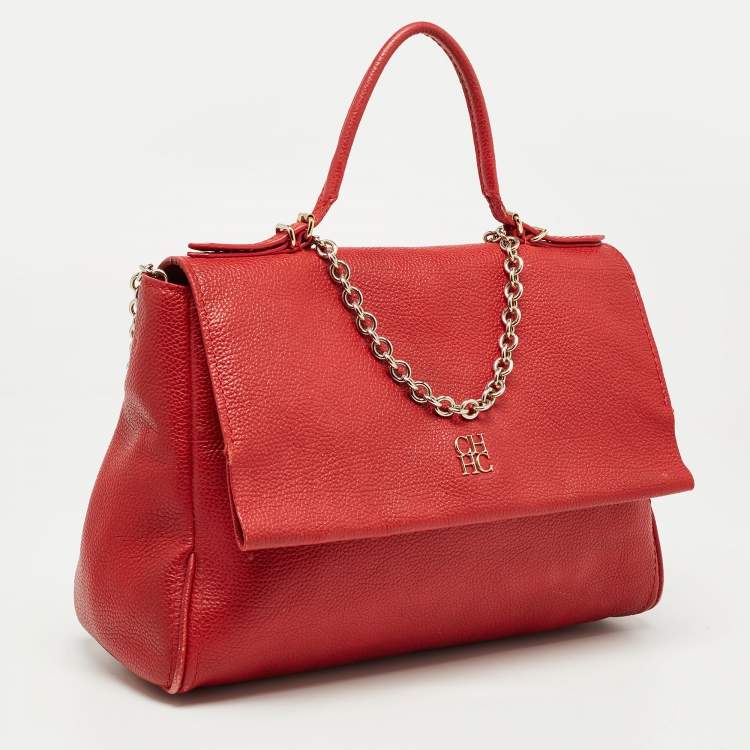 Pre Owned CH Carolina Herrera Red Leather Minuetto Flap Top Handle Bag