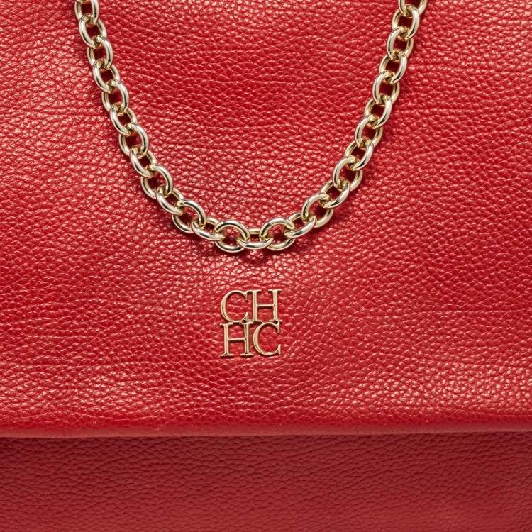 Pre Owned CH Carolina Herrera Red Leather Minuetto Flap Top Handle Bag