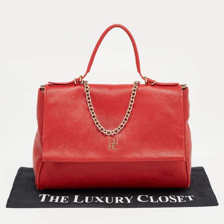 Pre Owned CH Carolina Herrera Red Leather Minuetto Flap Top Handle Bag