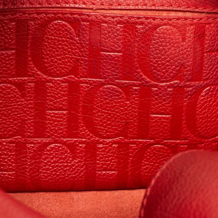 Pre Owned CH Carolina Herrera Red Leather Minuetto Flap Top Handle Bag