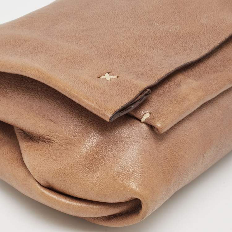Pre Owned CH Carolina Herrera Beige Leather Flap Clutch
