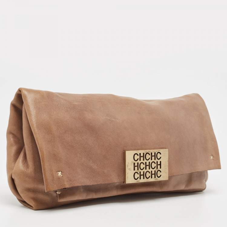 Pre Owned CH Carolina Herrera Beige Leather Flap Clutch