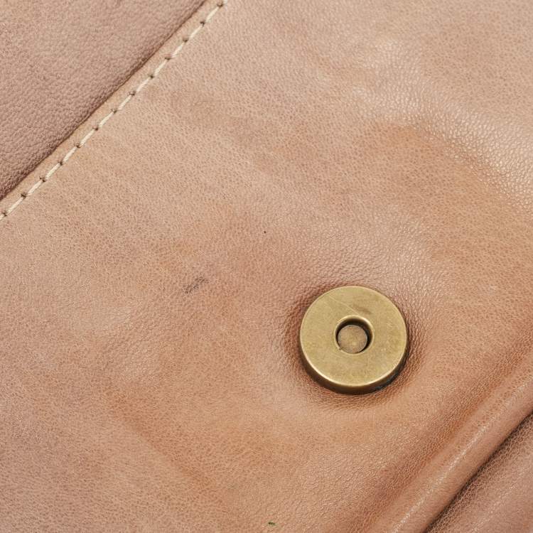 Pre Owned CH Carolina Herrera Beige Leather Flap Clutch
