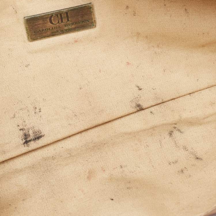 Pre Owned CH Carolina Herrera Beige Leather Flap Clutch