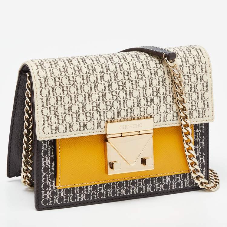 Pre Owned CH Carolina Herrera Multicolor Monogram Coated Canvas and Leather Chain Bag