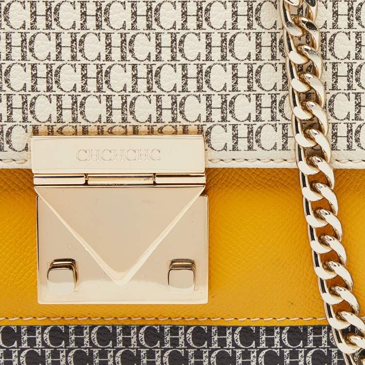 Pre Owned CH Carolina Herrera Multicolor Monogram Coated Canvas and Leather Chain Bag
