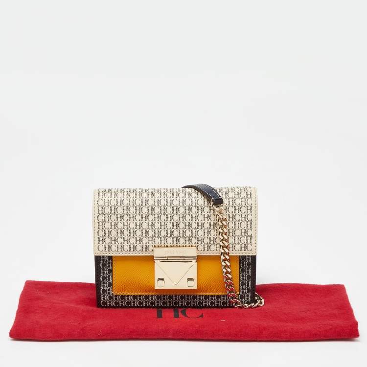Pre Owned CH Carolina Herrera Multicolor Monogram Coated Canvas and Leather Chain Bag