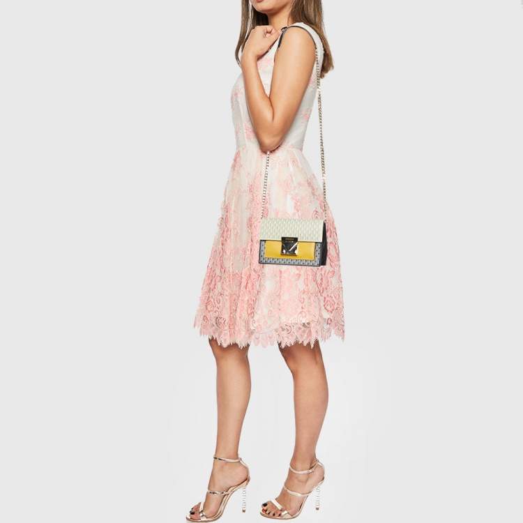 Pre Owned CH Carolina Herrera Multicolor Monogram Coated Canvas and Leather Chain Bag