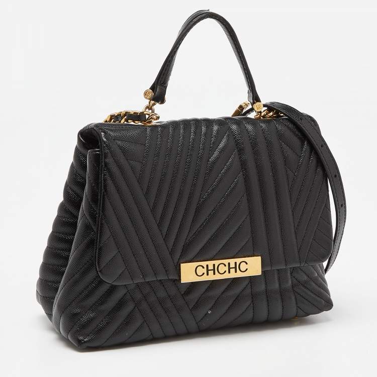 Pre Owned Carolina Herrera Black Matelassé Leather Bimba Flap Top Handle Bag