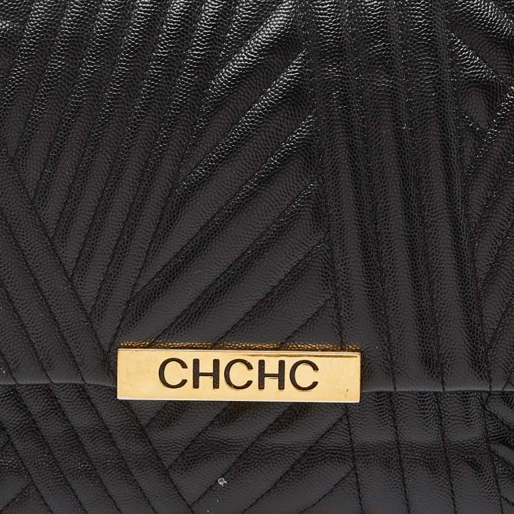 Pre Owned Carolina Herrera Black Matelassé Leather Bimba Flap Top Handle Bag