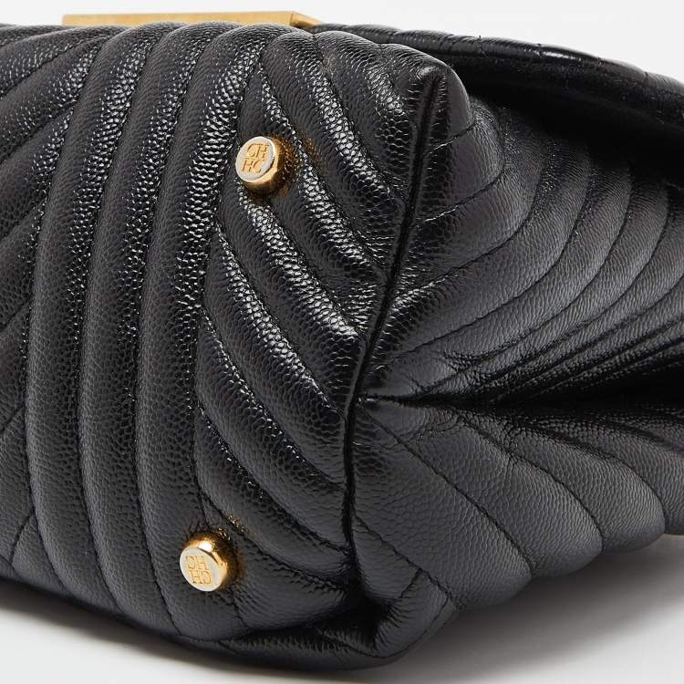 Pre Owned Carolina Herrera Black Matelassé Leather Bimba Flap Top Handle Bag