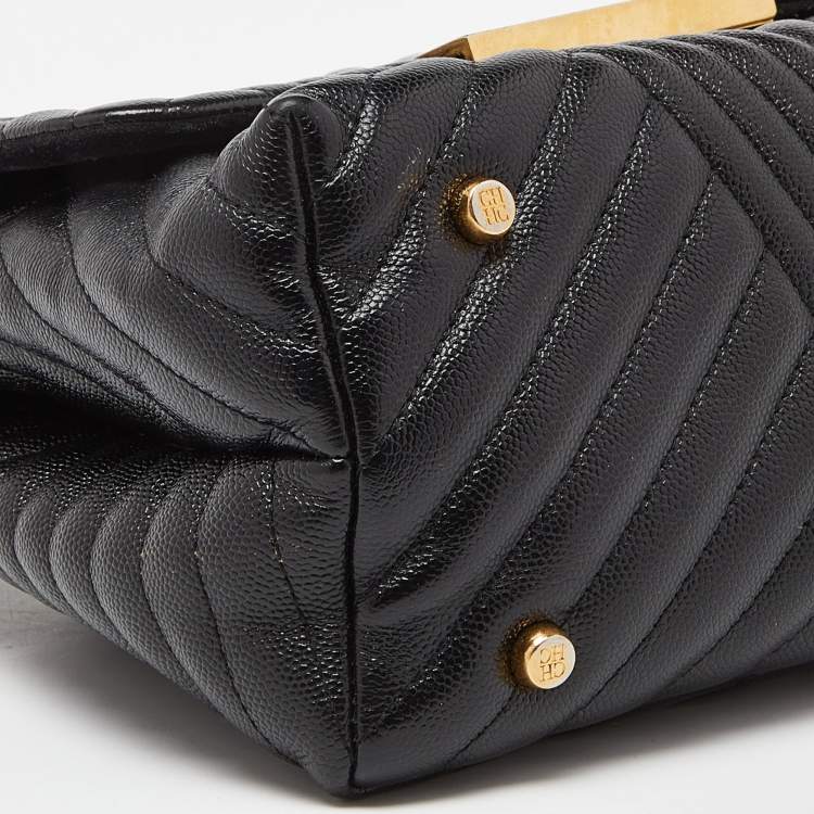 Pre Owned Carolina Herrera Black Matelassé Leather Bimba Flap Top Handle Bag