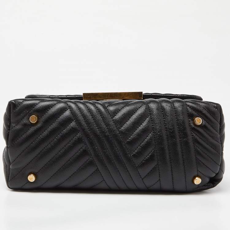 Pre Owned Carolina Herrera Black Matelassé Leather Bimba Flap Top Handle Bag