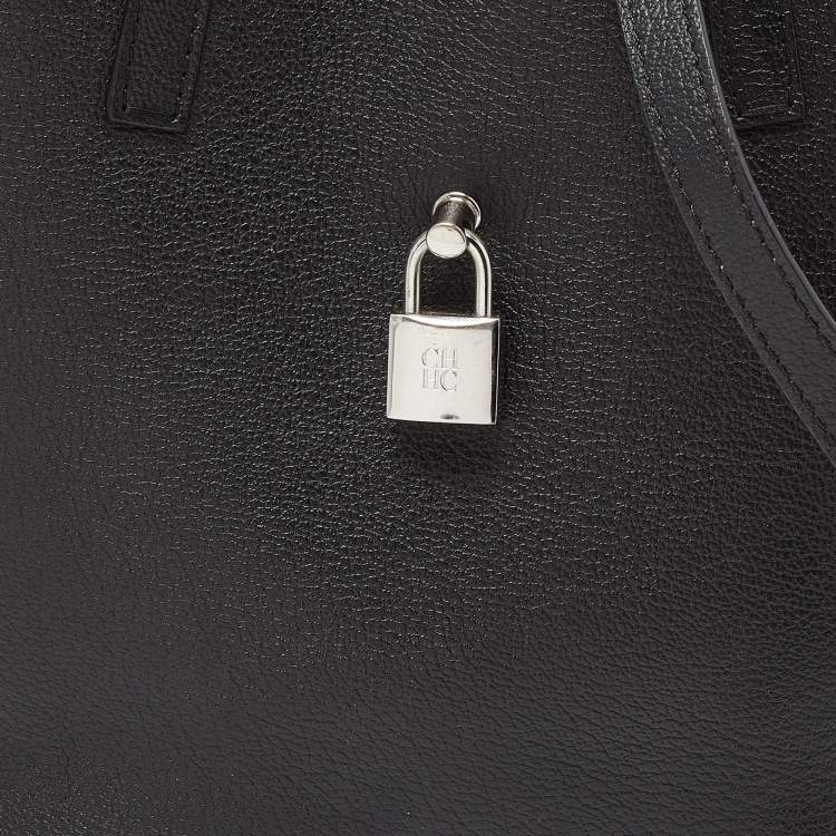 Pre Owned CH Carolina Herrera Black Leather Small Matryoshka Locked Tote