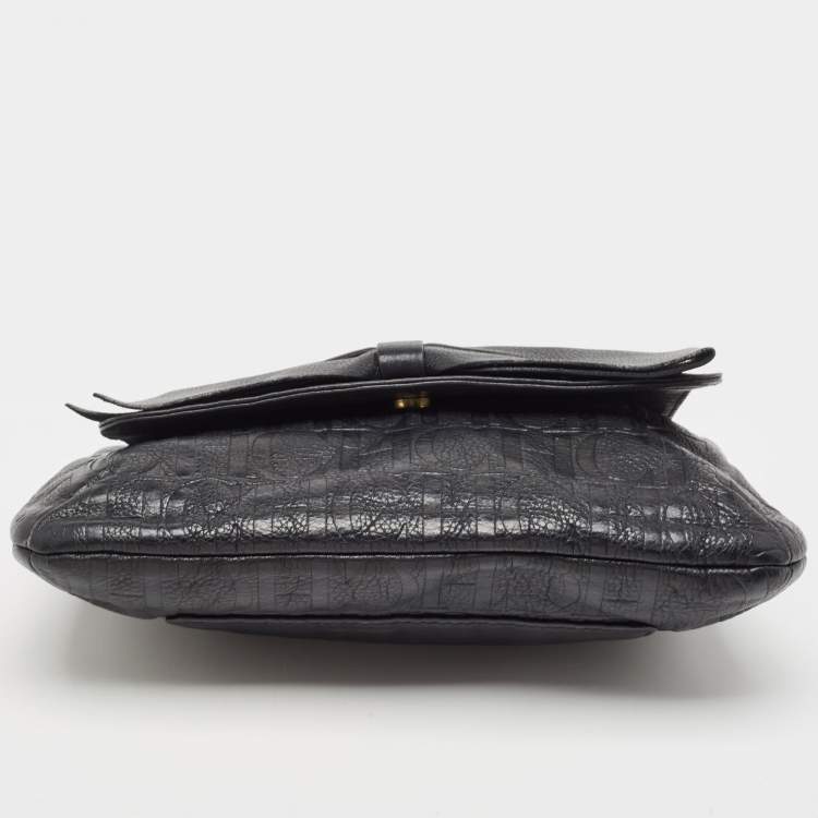 Pre Owned CH Carolina Herrera Black Monogram Leather Audrey Shoulder Bag