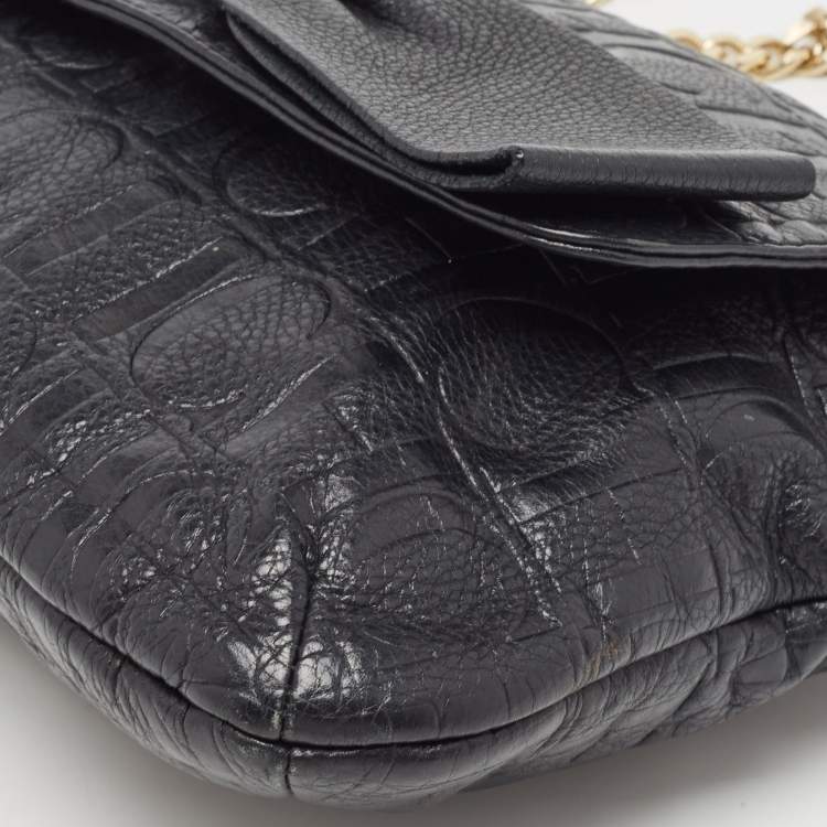 Pre Owned CH Carolina Herrera Black Monogram Leather Audrey Shoulder Bag