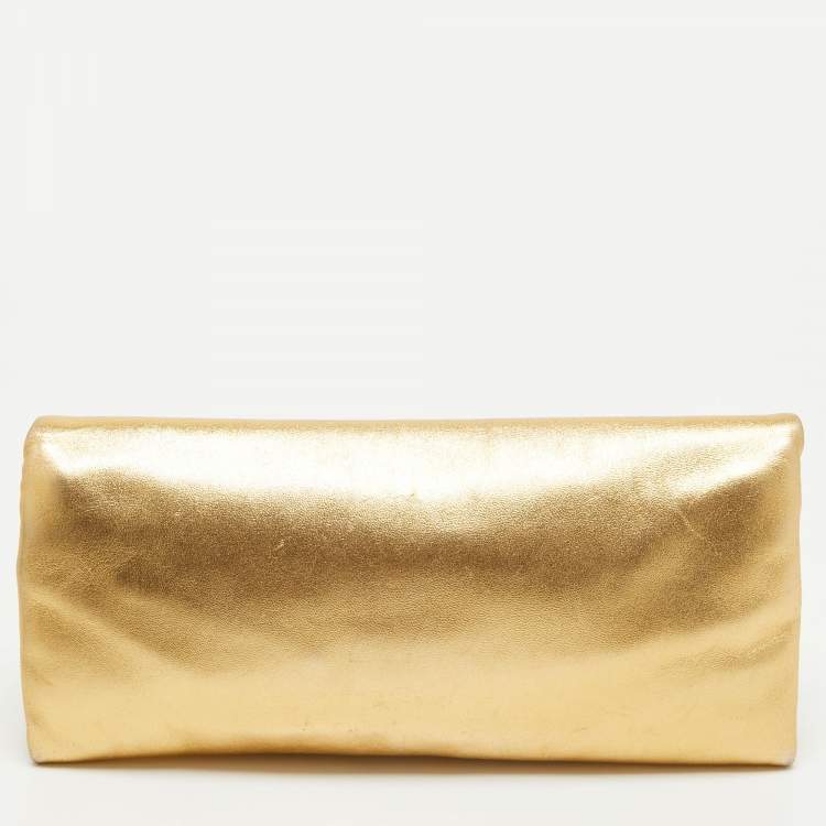 Pre Owned CH Carolina Herrera Gold Leather Clutch