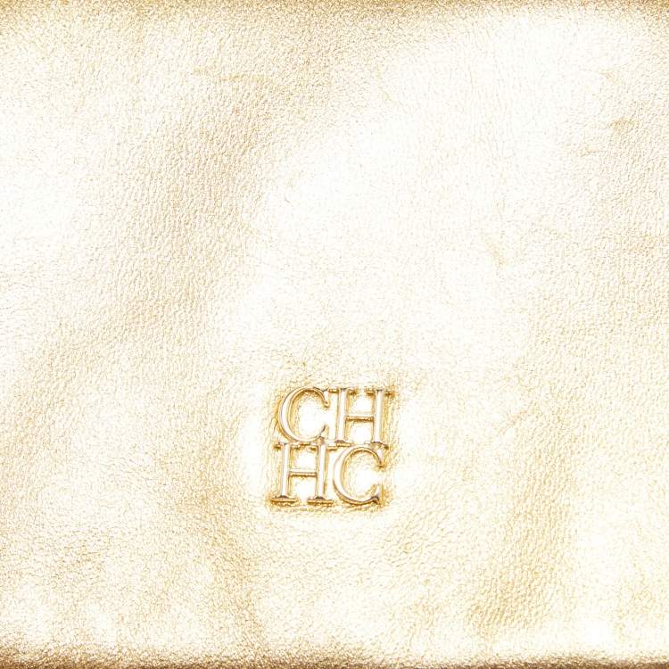 Pre Owned CH Carolina Herrera Gold Leather Clutch