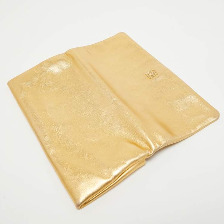 Pre Owned CH Carolina Herrera Gold Leather Clutch