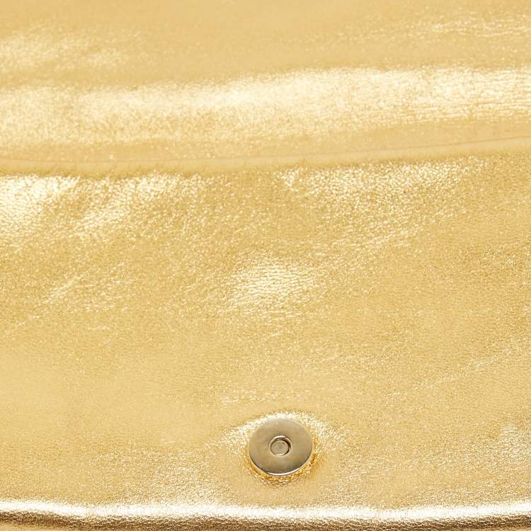 Pre Owned CH Carolina Herrera Gold Leather Clutch