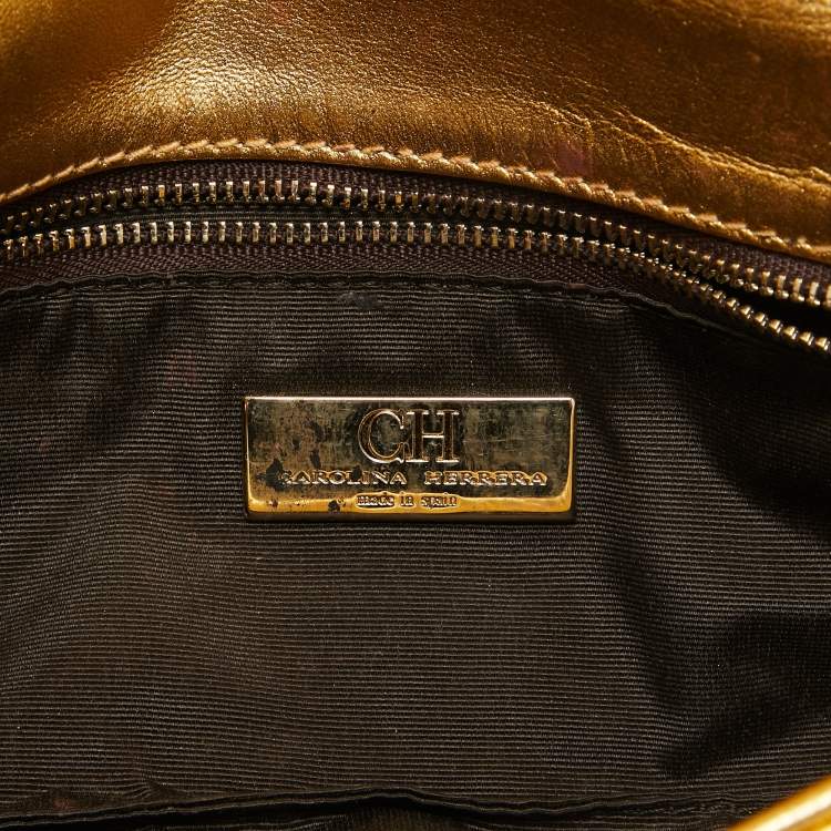 Pre Owned CH Carolina Herrera Gold Leather Clutch