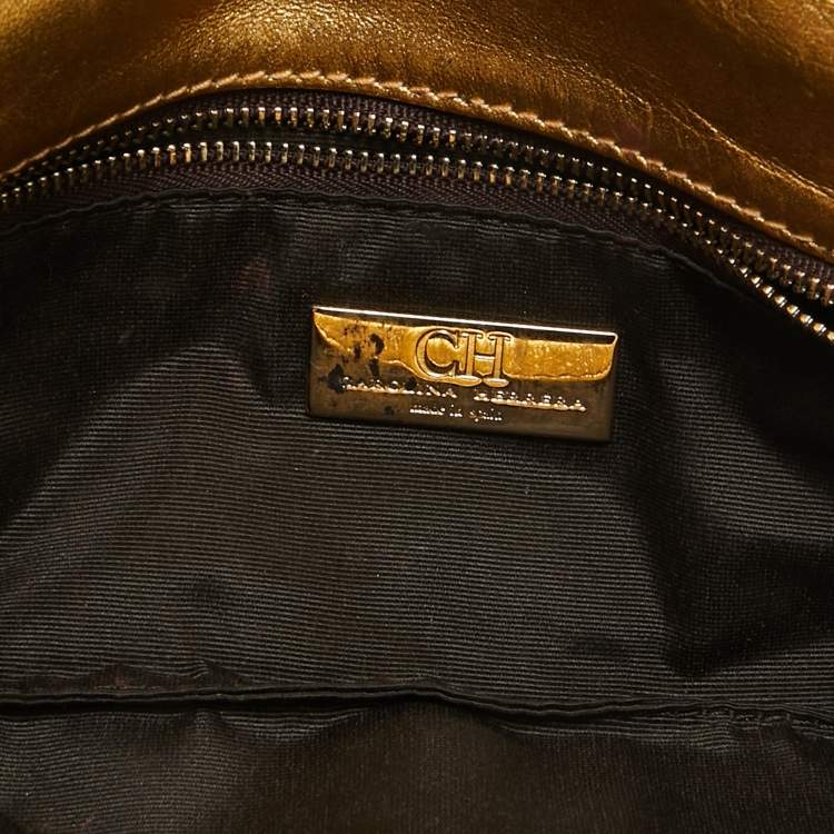 Pre Owned CH Carolina Herrera Gold Leather Clutch
