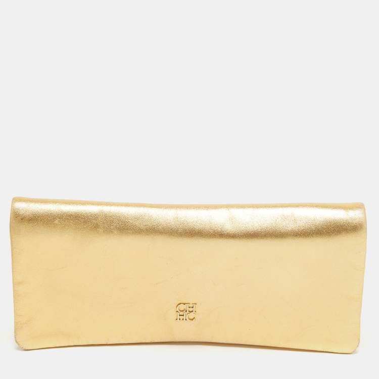 Pre Owned CH Carolina Herrera Gold Leather Clutch