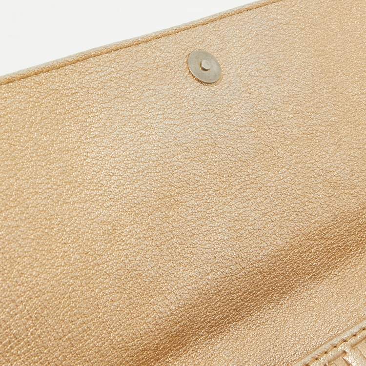 Pre Owned CH Carolina Herrera Gold Monogram Embossed Leather Audrey Shoulder Bag