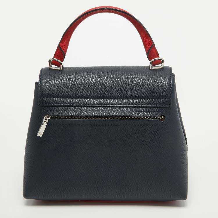 Pre Owned CH Carolina Herrera Two Tone Blue Monogram Leather Top Handle Bag