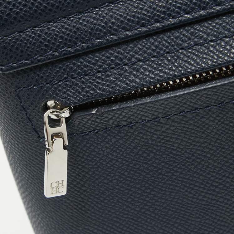 Pre Owned CH Carolina Herrera Two Tone Blue Monogram Leather Top Handle Bag