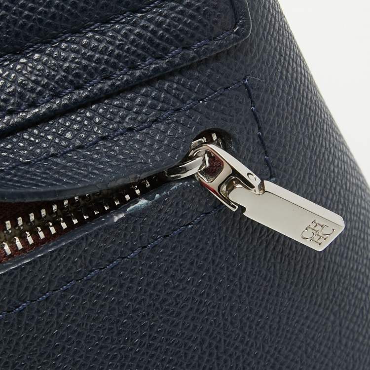 Pre Owned CH Carolina Herrera Two Tone Blue Monogram Leather Top Handle Bag