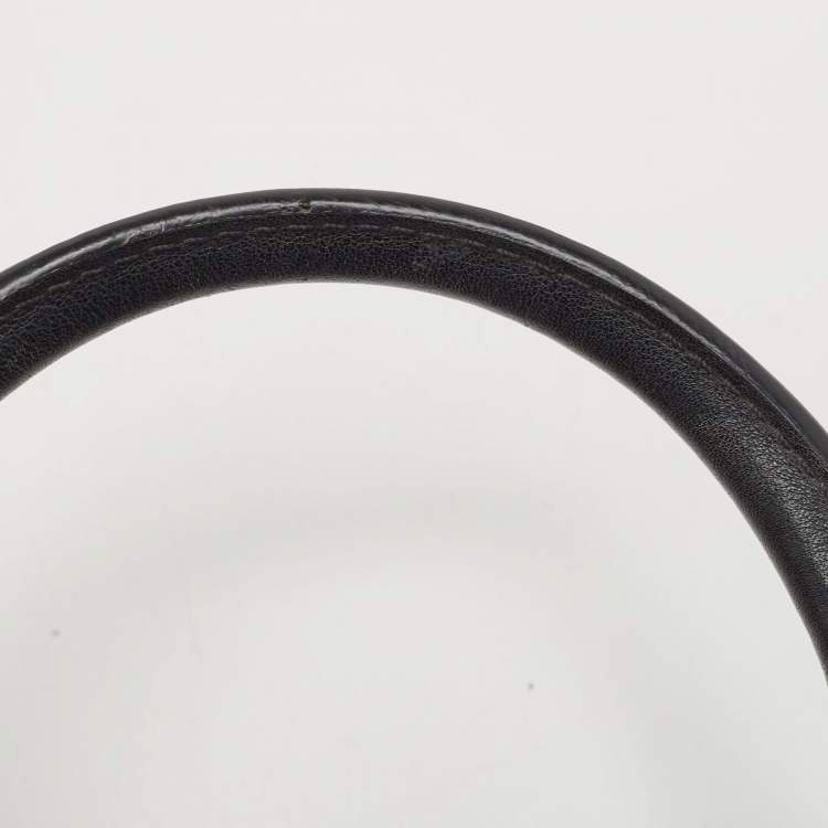 Pre Owned CH Carolina Herrera Black Monogram Embossed Patent Leather Push Lock Flap Top Handle Bag