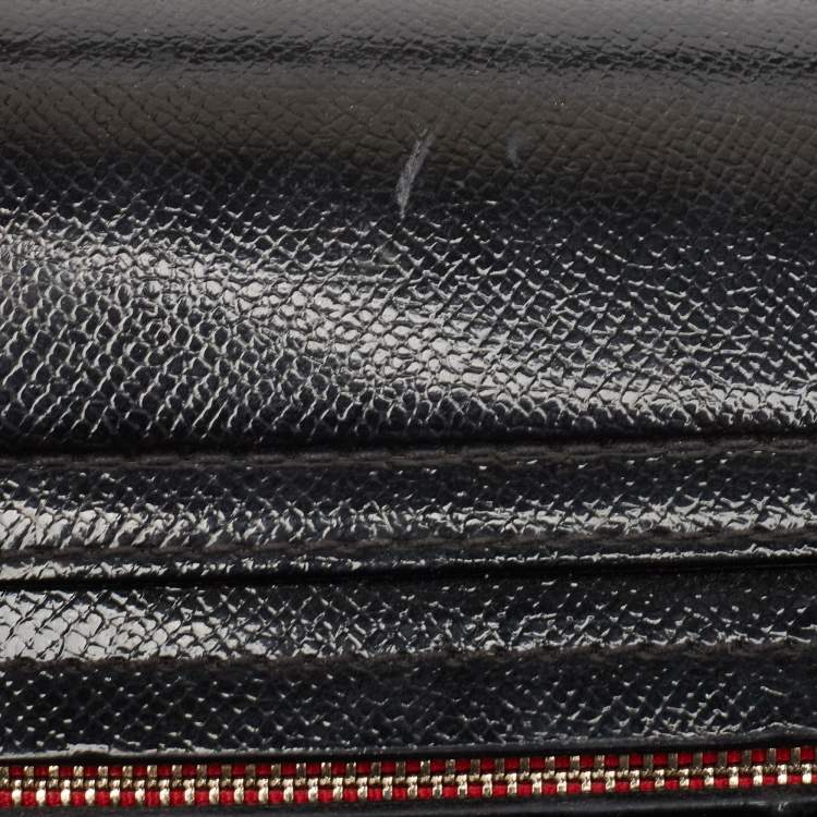 Pre Owned CH Carolina Herrera Black Monogram Embossed Patent Leather Push Lock Flap Top Handle Bag