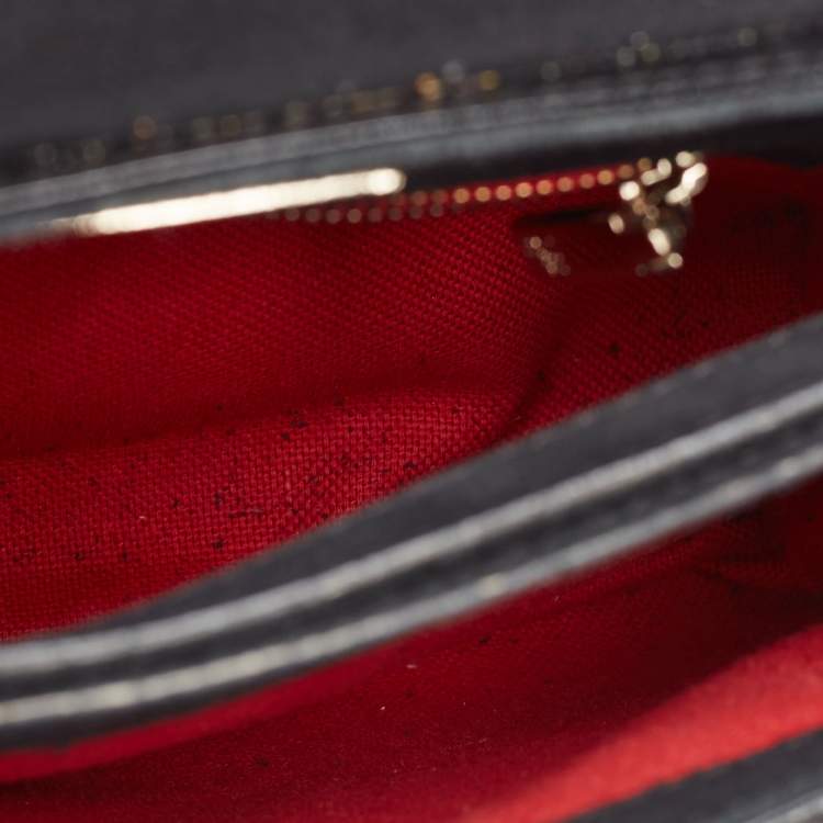 Pre Owned CH Carolina Herrera Black Monogram Embossed Patent Leather Push Lock Flap Top Handle Bag