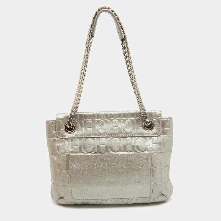 Pre Owned CH Carolina Herrera Grey Monogram Leather Audrey Shoulder Bag